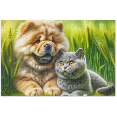 Imagem de Quebra-cabeça fofo Chow Chow Cachorro Gato Adulto 500 Peças Arte Animal Impressão Mordaça Presente Família Elefante Branco Presentes 50 x 35 centímetros