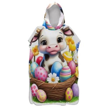 Imagem de TSENQUE Poncho de surfe para trocador de roupas de banho de praia com capuz leve bonito ninho de vaca ovos de Páscoa ponchos femininos com capuz