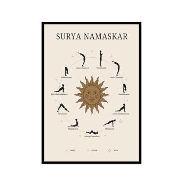 Imagem de Impressão em tela de ioga Membros de Yoga Poses de Yoga Impressão Sol e Lua Saudação Fitness Zen Chakra Afirmações Espiritual Wall Art Decor (SKU2, 12 x 18 polegadas = (30 x 45 cm), moldura preta para
