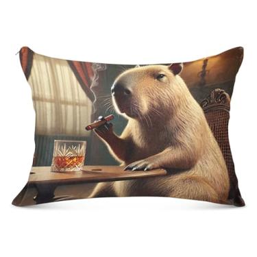 Imagem de Lindas fronhas decorativas para sala de uísque capivara com zíper para travesseiro padrão Queen King fronhas de cama fofas extra macias, tamanho Queen, 50,8 cm x 76,2 cm