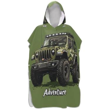Imagem de Joisal Poncho de surfe para adultos trocador de roupa de banho com capuz bonito secagem rápida verde camuflagem caminhão ponchos de praia para homens