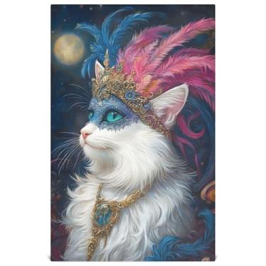 Imagem de Joisal Conjunto de panos de prato de fazenda decoração de cozinha elegante máscara de carnaval de gato branco toalha de chá de mão panos de lavar louça fofos absorventes 45 x 71 cm, pacote com 6