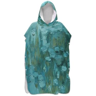 Imagem de Joisal Roupão de mudança de poncho de surfe com pintura de lírio de água verde para banho de praia Adul toalhas com capuz ponchos adultos leves para mulheres