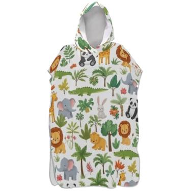 Imagem de Joisal Poncho de surfe plus size trocador para adultos toalha de praia com capuz floral fofo animais da selva leões poncho masculino com capuz