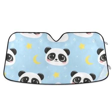 Imagem de Para-sol de carro azul com rostos de panda fofos para para-brisa protetor solar universal retrátil de caminhão para para-brisa dianteiro de carro M, 139,7 cm x 70,1 cm