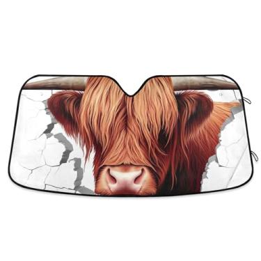 Imagem de Adesivo de parede de vaca Highland personalizado para-sol para para-brisa de carro bonito universal impressão dobrável capa de para-brisa automotiva protetor solar M, 139,7 cm x 70,1 cm
