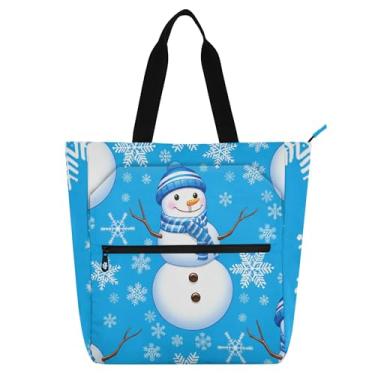 Imagem de GAIGEO Bolsa de mão de lona com zíper de boneco de neve azul para crianças e mulheres, amantes de livros, escola, trabalho, professor, bolsa de lona