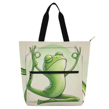 Imagem de GAIGEO Bolsas de trabalho engraçadas de sapo de ioga para mulheres, bolsa escolar, bolsa para professores, presente para amantes de livros