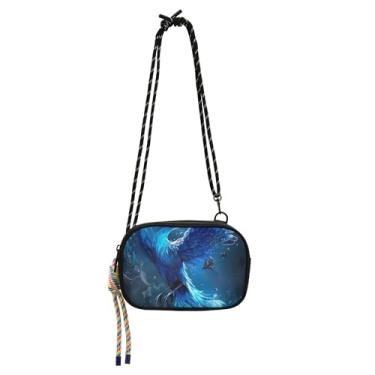 Imagem de TSENQUE Bolsa feminina bolsa transversal pequena carteira de telefone bolsas engraçadas fofas bolsas de ombro Phoenix Flying Blue Fire