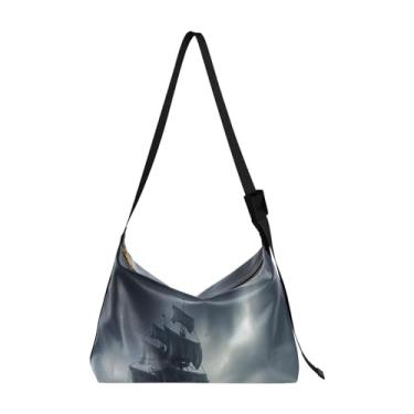 Imagem de GAIGEO Bolsa tiracolo de couro vegano Pirate Ship Stormy Seas Sailing, bolsa de ombro ajustável, bolsa de ombro feminina, Navio pirata Stormy Seas Sailing-1, One Size