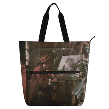 Imagem de GAIGEO Francois Boucher Bolsa feminina com estampa de retrato de pintor para trabalho, lona, praia, escola, presente de viagem para bolsas para amantes de livros