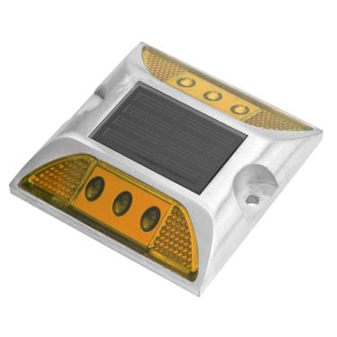 Imagem de Generic Luzes de Marcador de Aterramento de Energia Solar LED à Prova D'água para Entrada de Automóveis Ao Ar Livre, Lâmpada de Pico de Estrada, Alumínio Fundido Amarelo 4,1 X 4,1 pol. para Aviso de