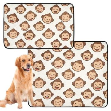 Imagem de TSENQUE Almofadas de xixi laváveis com estampas fofas de macaco bege reutilizável para cães, tapete impermeável para gaiola, almofadas de penico para cães, pequeno x pacote com 3