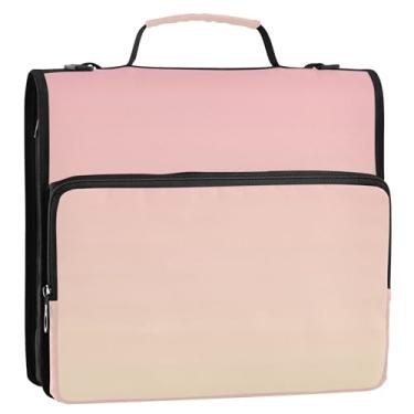 Imagem de Fichário rosa blush de amêndoa branqueada gradiente de 3 cm com 3 anéis, fichário resistente com zíper, fichário organizador com alça, bolsa escolar fofa, vários bolsos, pasta grande para portfólio