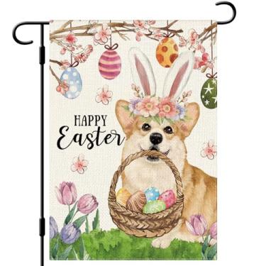 Imagem de DLZDN Happy Easter Corgi Bandeira de jardim para cães 30,5 x 45,7 cm, dupla face, vertical, serapilheira, quintal, quintal, primavera, férias, decoração ao ar livre