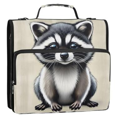 Imagem de Fichário organizador de zíper fofo marrom guaxinim bege 3 argolas anel D fichário de negócios com alça de ombro para carteira escolar, suporte de 500 folhas