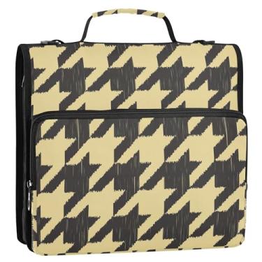 Imagem de Fichários clássicos com zíper amarelo Houndstooth, fichário com zíper com alça de ombro, fichário escolar