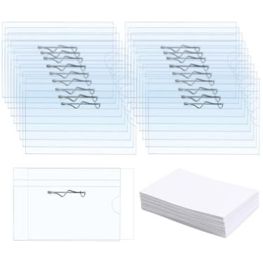 Imagem de SBYURE Etiquetas de nome com alfinetes, 50 peças de porta-crachás de nome de plástico transparente com 50 inserções para cartão (9 x 6 cm)