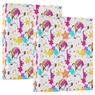 Imagem de Fichários coloridos de estrelas de unicórnio, pastel, 3 cm, 3 anéis, comporta 200 folhas, pastas, anel redondo, fichário de escritório, 31,5 x 27 x 6 cm, pacote com 2