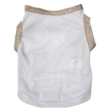 Imagem de Petitebella Camisa de cachorro branca com bainha de cor lisa (branca/dourada, pequena)