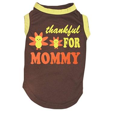 Imagem de Petitebella Camiseta de cachorro marrom Thankful for Mommy (bainha amarela, média)