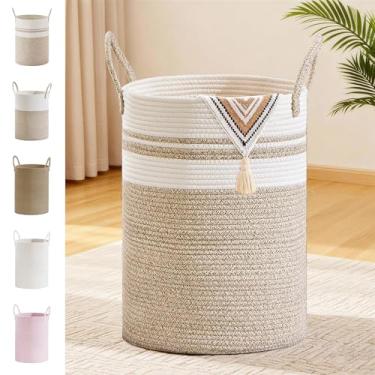 Imagem de Cesta de corda de algodão marrom, cesta de armazenamento de 72L para cobertores, brinquedos, roupas, cesto de roupa grande, cesto de roupa suja de vime infantil, cesto de roupa suja alto com alças