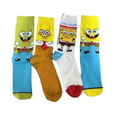 Imagem de 1/4 pares de meias altas de malha fofas de desenho animado unissex - P