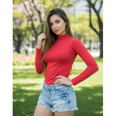Imagem de Blusa Feminina Manga Longa Vicolycra Gola alta Básica - Stillus, VERME