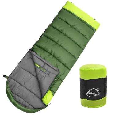 Imagem de Wind Tour Saco de dormir 3 estações, leve, impermeável, para ambientes internos e externos, emendável, com zíperes esquerdo e direito para caminhadas, mochilão, acampamento (1,6 kg | Verde | Esquerda)