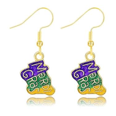 Imagem de Brincos femininos de carnaval com glitter, máscara esmaltada, chapéu de palhaço, brincos roxos pendurados delicados e fofos brincos de carnaval, joias de carnaval para mulheres, Medium, Metal, Sem