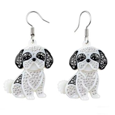 Imagem de OSCCI Adoráveis brincos de acrílico para filhotes de cachorro – Ganchos de liga durável, com tema de animal de estimação fofos, ótimos para roupas casuais e de festa, Acrílico, Sem pedra preciosa