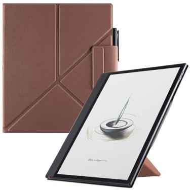 Imagem de BOZHUORUI Capa magnética para Boox Note Air 5 C (26.2 cm, lançado em 2025) | com hibernar/despertar automático | Suporte de origami bidirecional | Design de fivela de caneta | Capa fina de couro PU