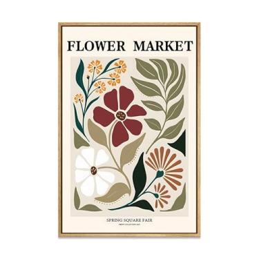 Imagem de Zzudis Arte de parede em tela do mercado de flores, impressões de pintura floral botânica para banheiro, sala de estar - 40,6 cm x 61 cm em moldura natural