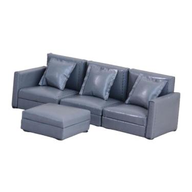 Imagem de oshhni Sofá de 3 lugares em escala 1/12, miniatura de móvel com apoio para os pés, ideal para decoração de ambientes e paisagens. Artesanato feito à mão, Cinza