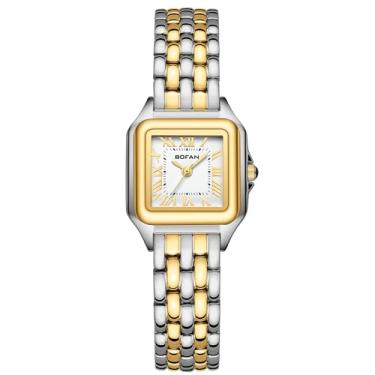 Imagem de BOFAN Relógios femininos Easy Reader Relógio de pulso feminino de quartzo com pulseira de aço inoxidável, mostrador romano branco, resistente à água, ajustador de pulseira incluído