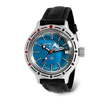 Imagem de Vostok | Relógio de pulso automático Amphibia 420059 Scuba Dude, couro preto, Moderno