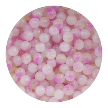 Imagem de Contas de vidro de 8 mm para fabricação de joias, 200 peças coloridas sortidas lindas contas de vidro redondas a granel para pulseira, artesanato, brincos, colar, amizade (verde rosa 8 mm)