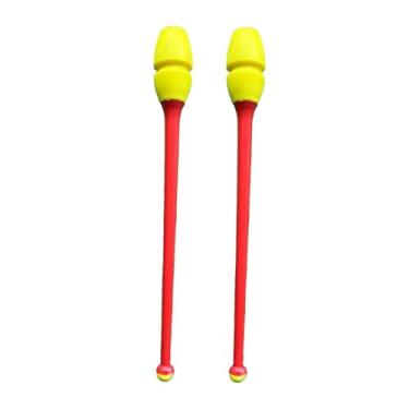 Imagem de Colaxi Conjunto de 2 Clavas de Ginástica Rítmica, 45,5 cm (17,91 polegadas), Fáceis de Controlar, Portáteis e Leves, Ideais para Exercícios de Pole Dance e, Cabeça Amarela Vara Vermelha