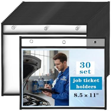 Imagem de Pacote com 30 suportes de bilhetes de trabalho 21,5 x 28 cm, suporte de plástico horizontal para documentos, capas protetoras de documentos transparentes resistentes para loja, escritório e sala de