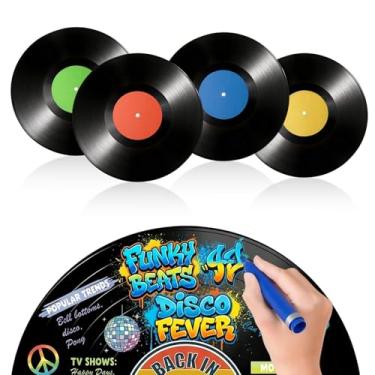 Imagem de 4 peças de decoração de parede de discos - adesivos de discos de vinil de 23 cm - Decalques estéticos de PVC para decoração de festa de música de parede em casa - decoração retrô de paredes grunge dos