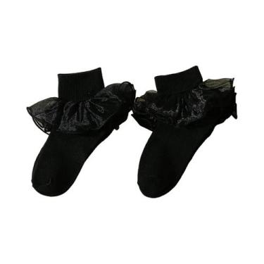 Imagem de Meias De Tornozelo Com Borda Franzida Para Bebês Meninas, Meias Macias