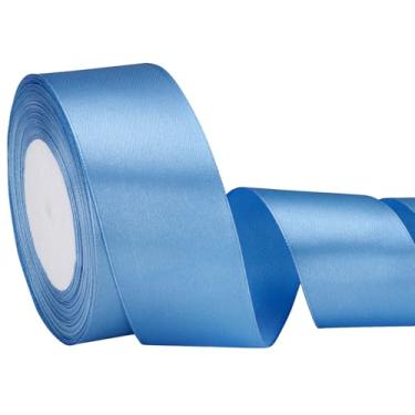 Imagem de EUSOAR Fita azul, 1 rolo de 3,8 cm x 65 m, fitas de seda de casamento para artesanato, buquês de flores, convites feitos à mão, decoração de cabelo para festas, chá de noiva, laços, faça você mesmo