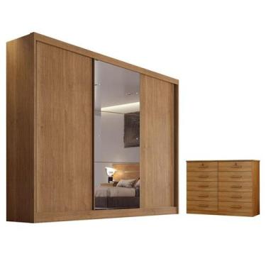 Imagem de Guarda Roupa Casal Sonetto com Espelho e Gaveteiro Milão com Chave Cum