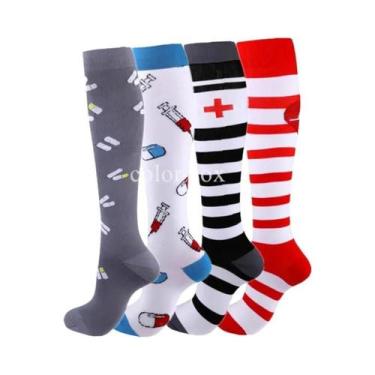 Imagem de Meias De Compressão Unissex 4 Pares Para Esportes, Corrida, Caminhada,