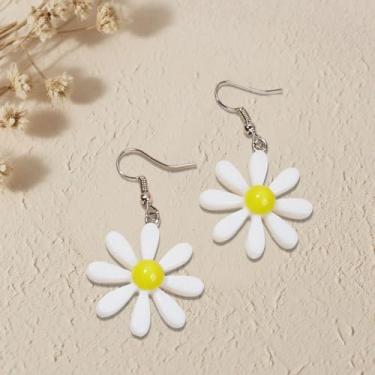 Imagem de Brincos de flor vintage anos 70 para mulheres, brincos pendentes de margarida de acrílico, presente de verão para viagem, One Size, Acrílico, Sem pedra preciosa