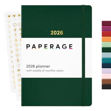 Imagem de PAPERAGE Agenda semanal e mensal 2026, 12 meses (janeiro de 2026 a dezembro de 2026), 14 x 20 cm, capa dura 2026, agenda com páginas semanais e mensais, páginas de anotações, adesivos e bolso traseiro