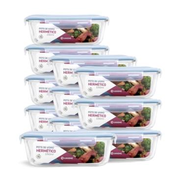 Imagem de Kit 11 Potes de Vidro Retangular com Tampa Hermética 2260ml (Azul)