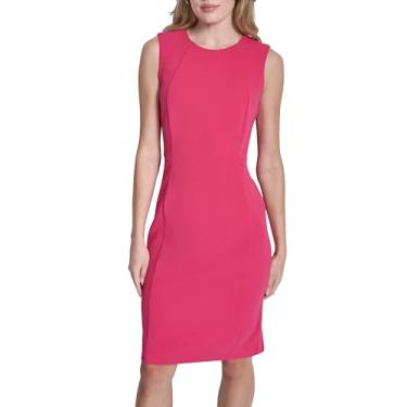Imagem de DKNY Minivestido feminino sem mangas com decote em forma de joia e bainha de crepe Scuba Crepe, DK rosa choque, 4