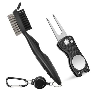 Imagem de Mile High Life Ferramenta de reparo de divô de golfe e escova de taco, alça de mão de borracha, limpador de ranhura de clube com cabo de extensão retrátil de 6 m, ferramenta de divoto dobrável de