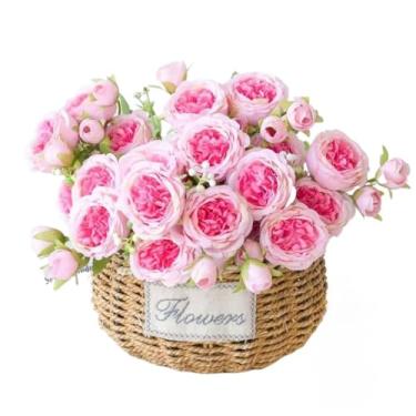 Imagem de Rosas Artificiais Decorativas para Casa, Flores Artificiais Realistas para Arranjos, Vasos e Decoração de Ambientes(Rosa escuro)